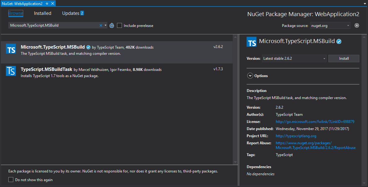 Search for NuGet Package